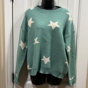 Dreamers by debut women’s size XL pullover sweater green with off white stars